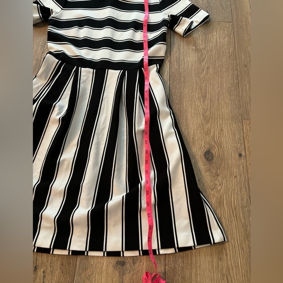 LOFT Striped Flare Black and White Dress 4P Petite Office Fit and Flare - Picture 10 of 15